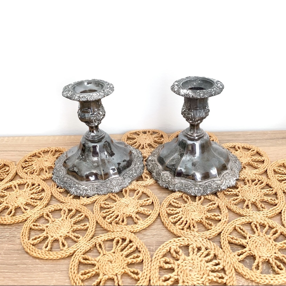 Countess Heavy Ornate Silver Taper Candlesticks